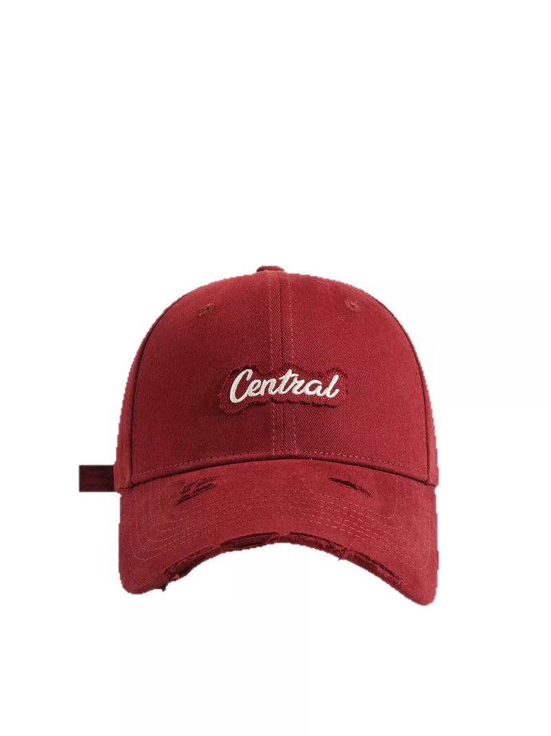 Distressed embroidered casual baseball cap front view