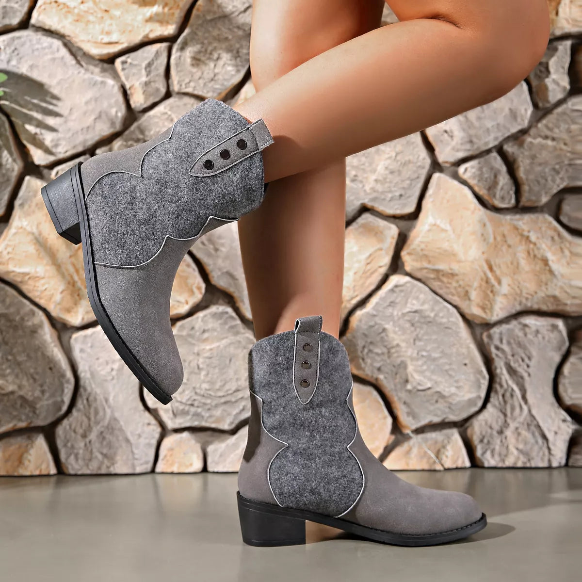 Point Toe Block Heel Boots front view