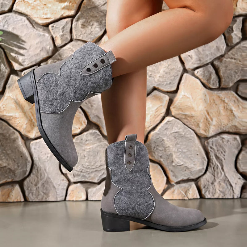 Point Toe Block Heel Boots front view
