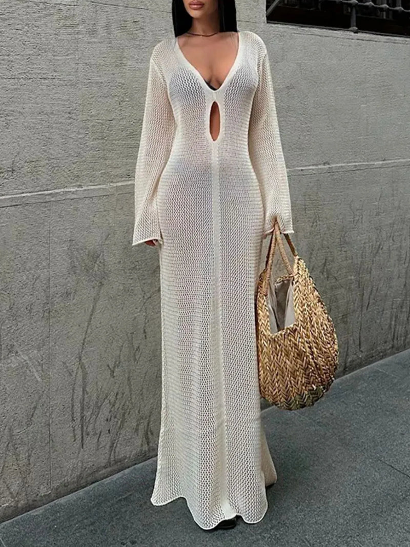 Cutout knit cover up maxi dress, front view