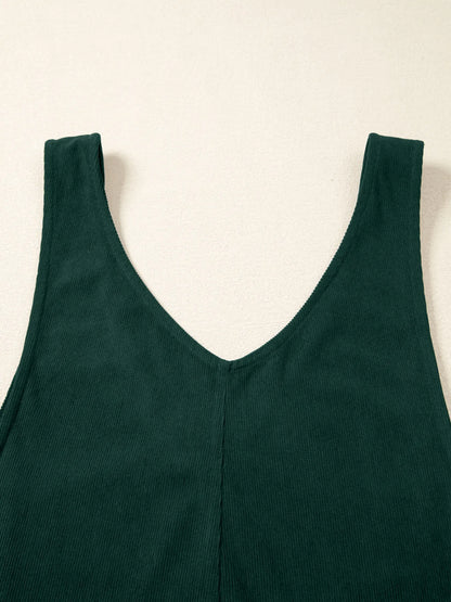 Corduroy V Neck Patched Pocket Sleeveless Jumpsuit - Fashorio