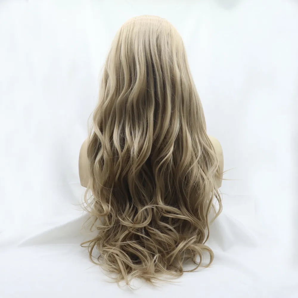 Long wavy synthetic wig side profile