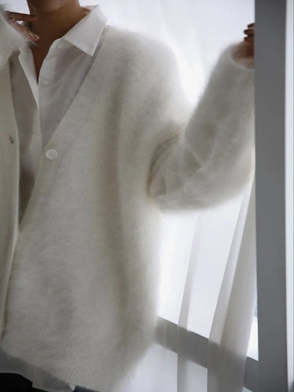 Fuzzy Button Down Long Sleeve Cardigan - Fashorio