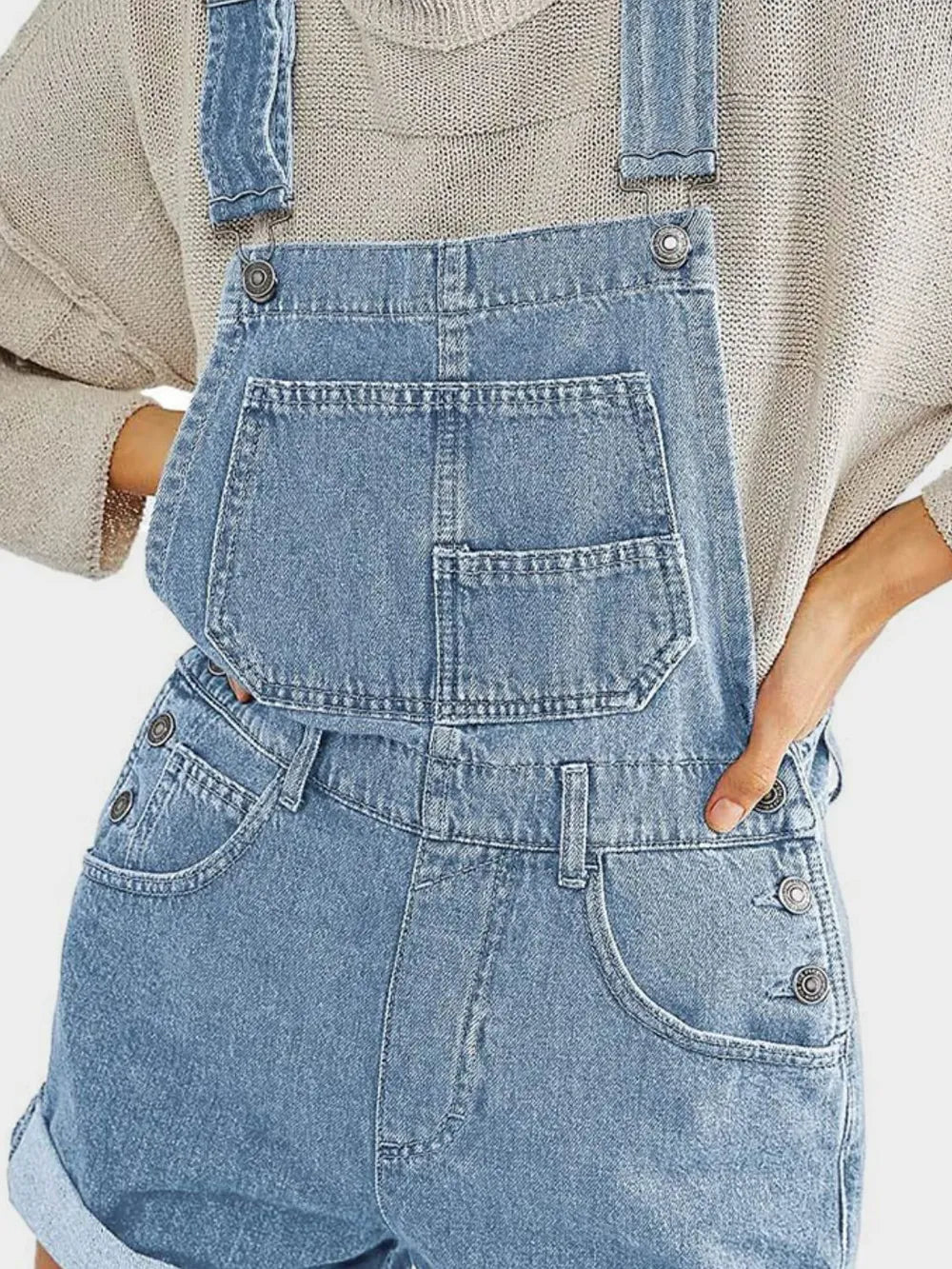 Pocketed Square Neck Wide Strap Denim Overalls - Fashorio