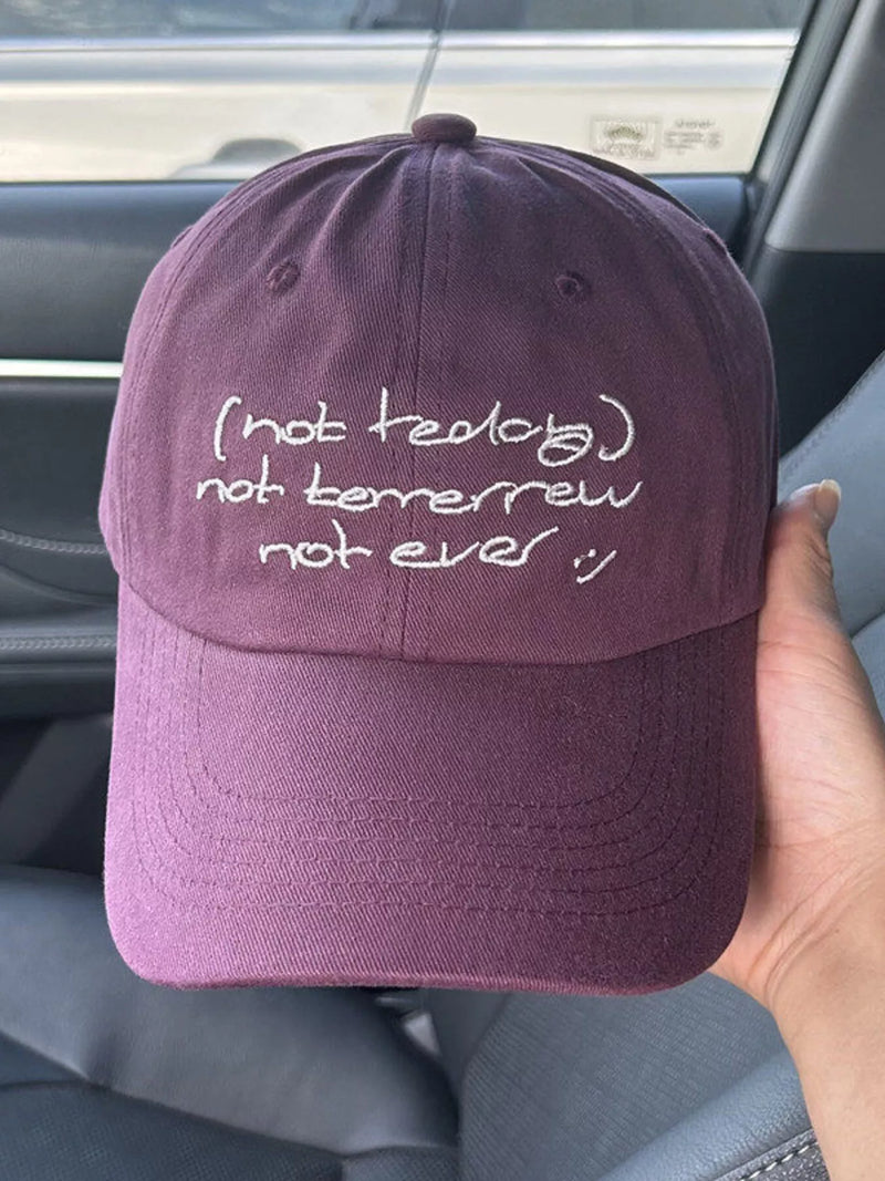 Embroidered slogan baseball cap in cotton front view