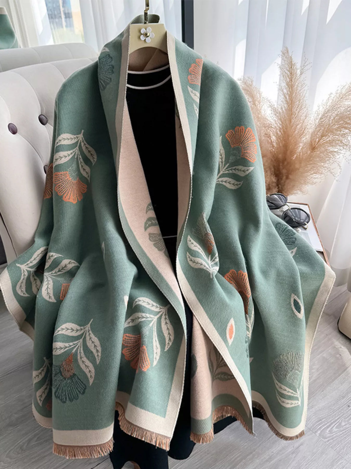 Printed raw hem shawl fabric texture