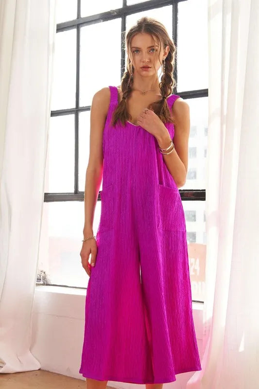 Textured Wide Leg Jumpsuit