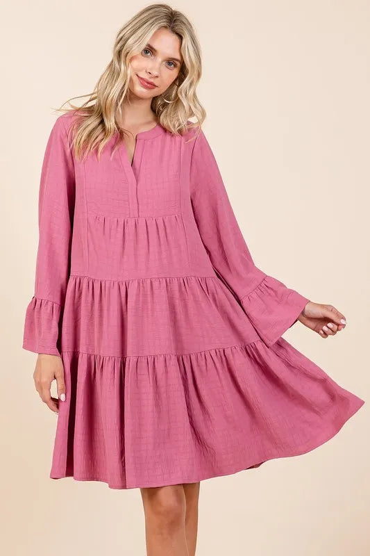 Tiered flare sleeve dress side view