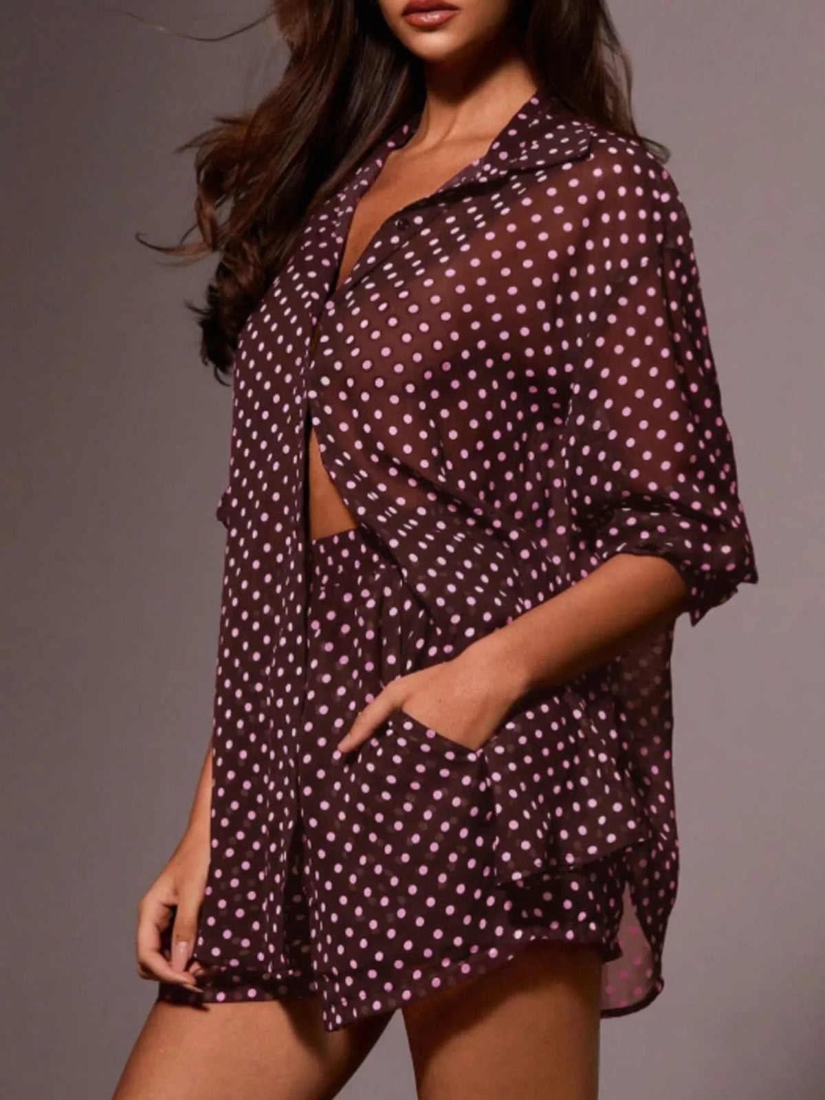 Polka dot shirt button detail close up