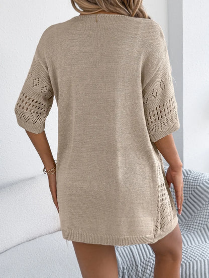 Openwork Open Front Half Sleeve Cardigan - Fashorio