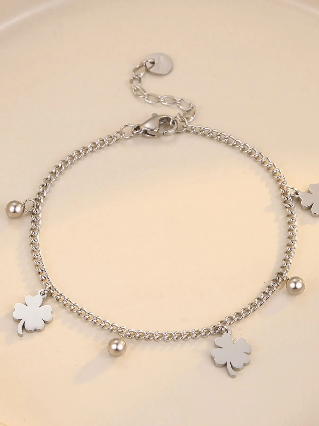 Stainless Steel Four Leaf Clover Bracelet Silver One Size - Fashorio