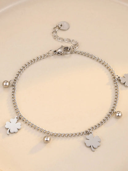 Stainless Steel Four Leaf Clover Bracelet Silver One Size - Fashorio