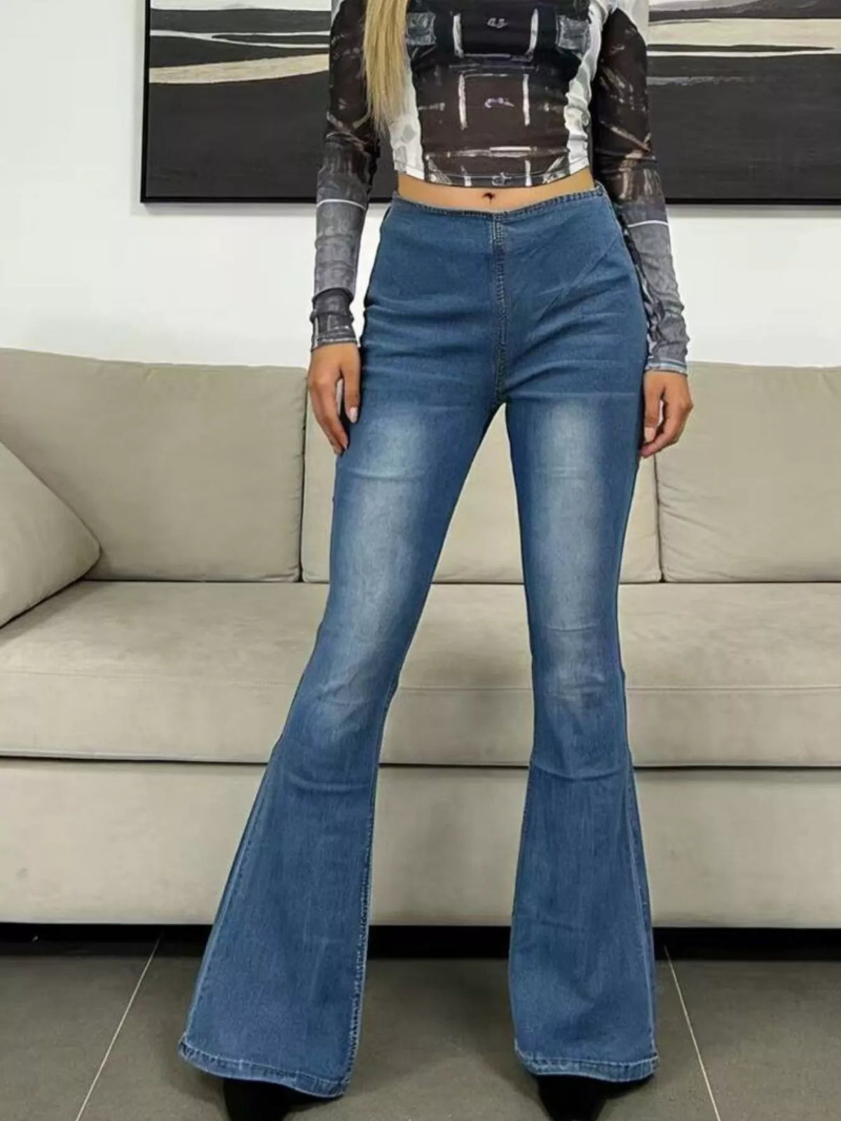 High waisted flare jeans front view