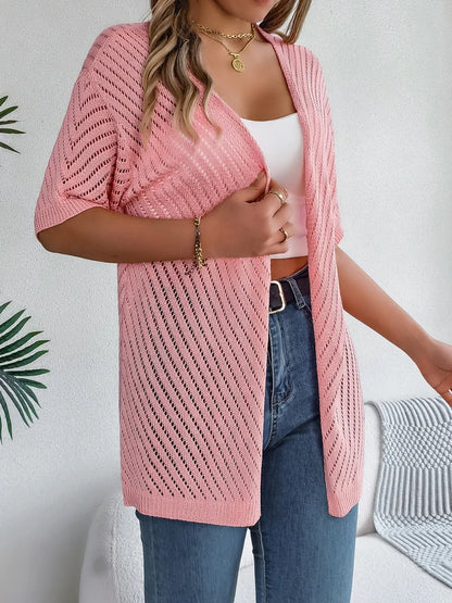 Openwork Open Front Half Sleeve Cardigan - Fashorio