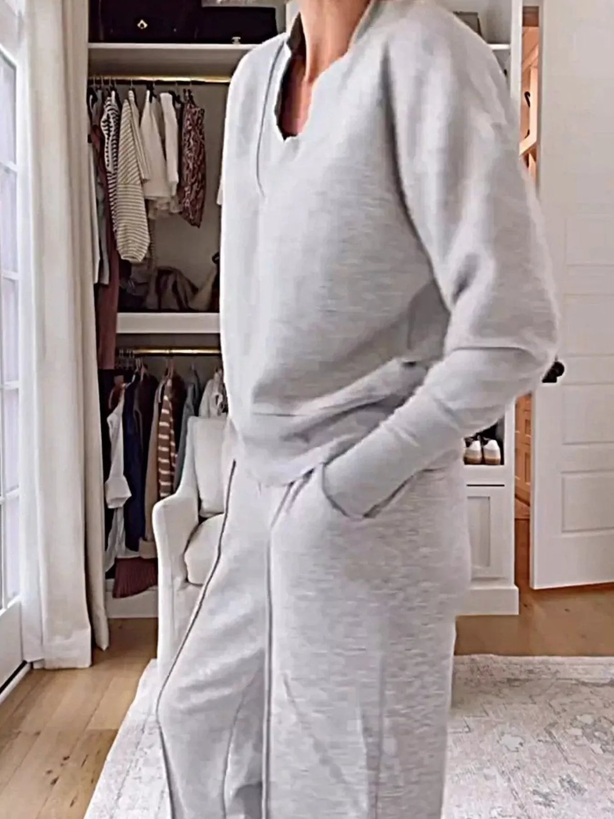 Coordinated cozy pants set full look
