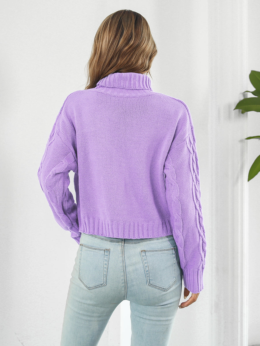 Turtleneck Dropped Shoulder Sweater - Fashorio