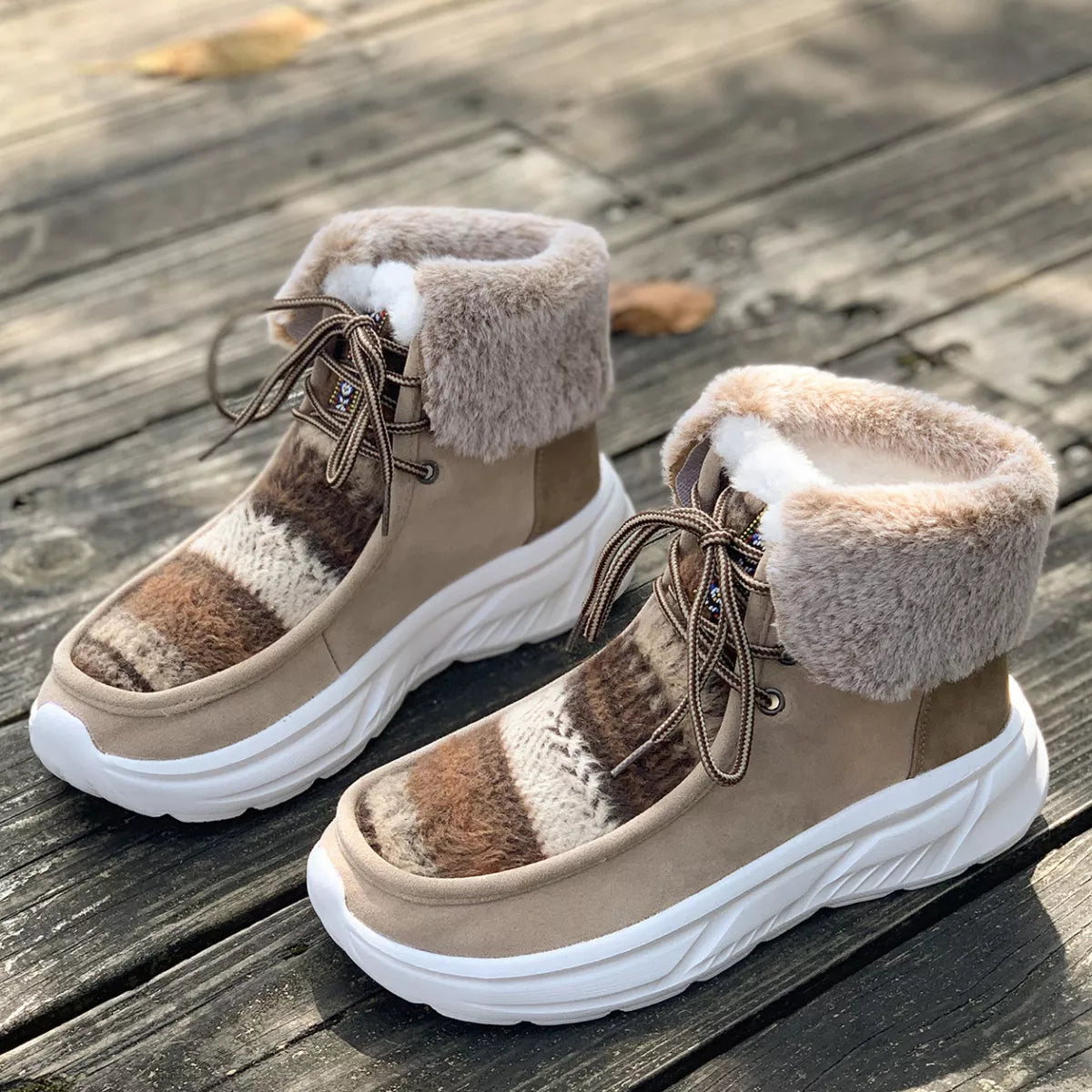 Warm fur lined ankle boots pair styled together