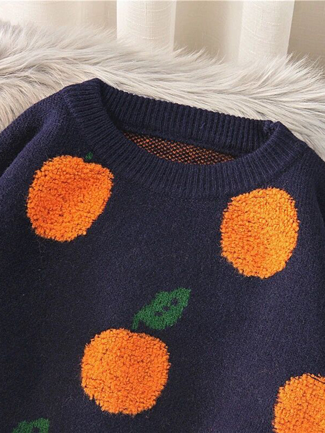 Printed Round Neck Drop Shoulder Sweater - Fashorio