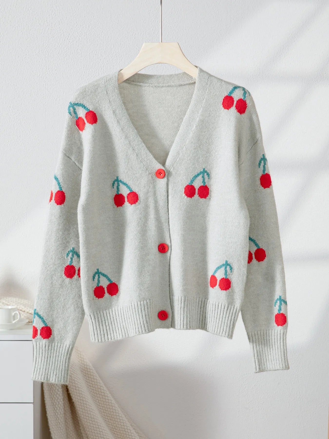 Cherry Button-Up Knit Cardigan - Fashorio