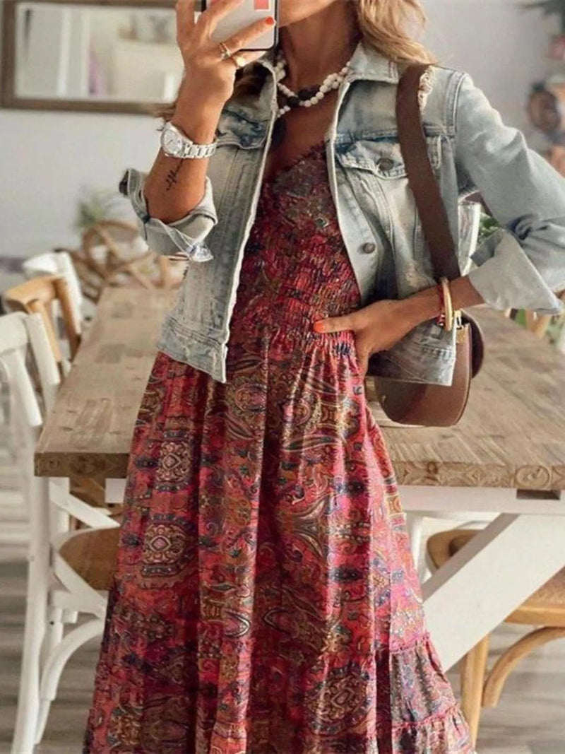 Paisley print cap sleeve plus size maxi dress front