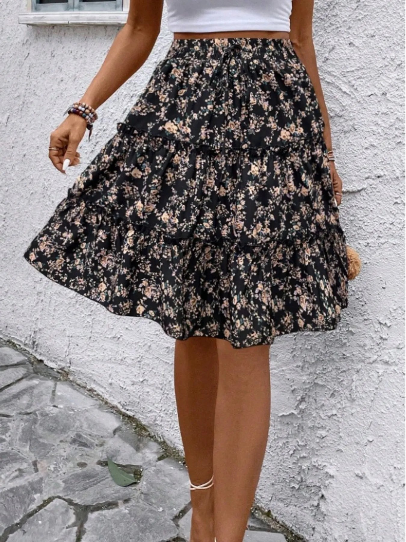Floral Print Midi Skirt - Fashorio