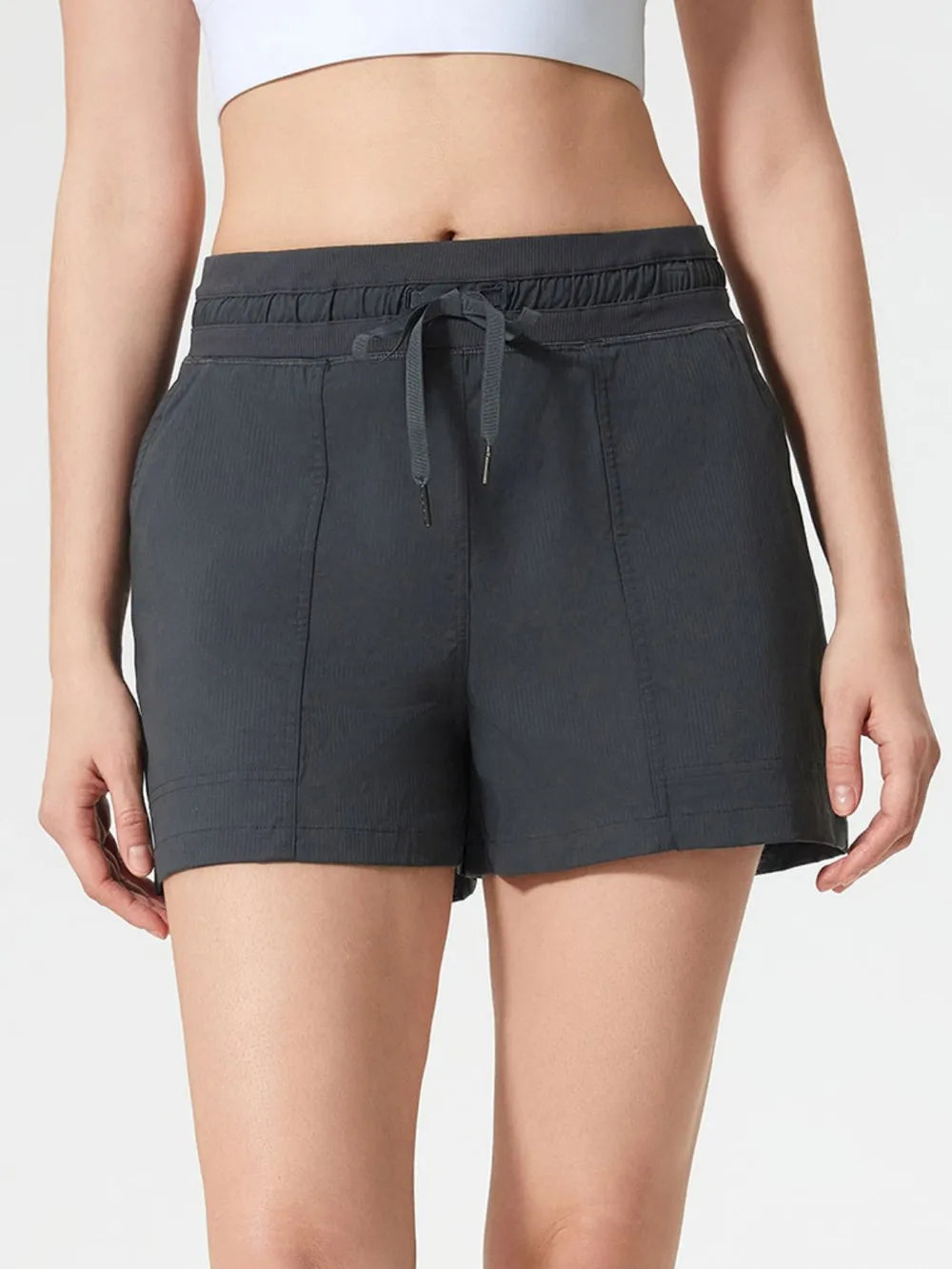 Millennia Drawstring Active Shorts with Pockets Dark Gray - Fashorio