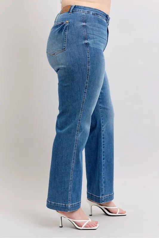Judy Blue High Waist Contrast Thread Straight Jeans, view 10