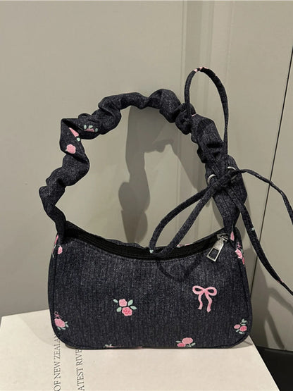Embroidered Ruched Strap Shoulder Bag - Fashorio