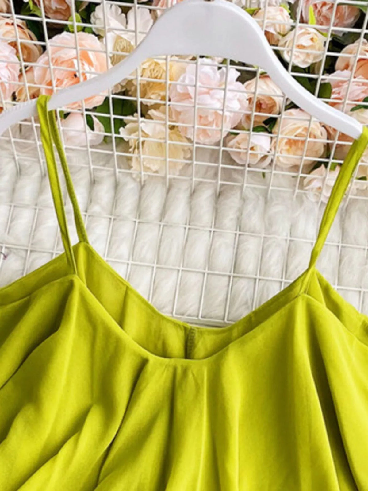 Ruffled flowy cami top front view