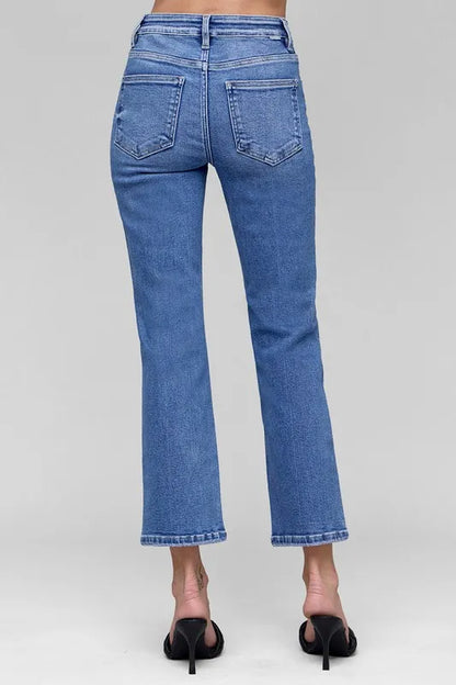 RISEN Full Size Tummy Control High Rise Crop Straight Jeans Plus Size - Fashorio