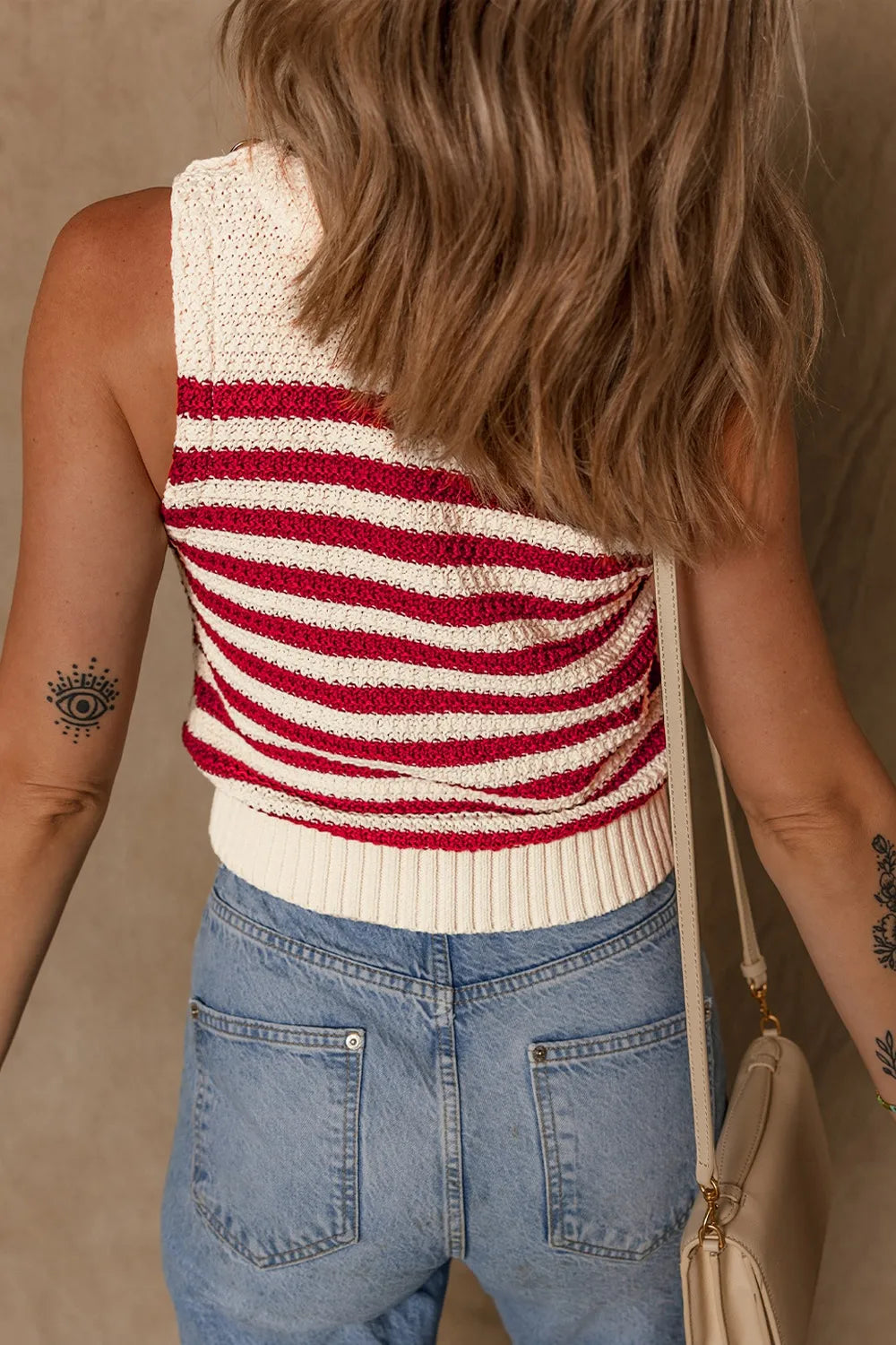 Striped Textured Ribbed Hem Sweater Tank side view