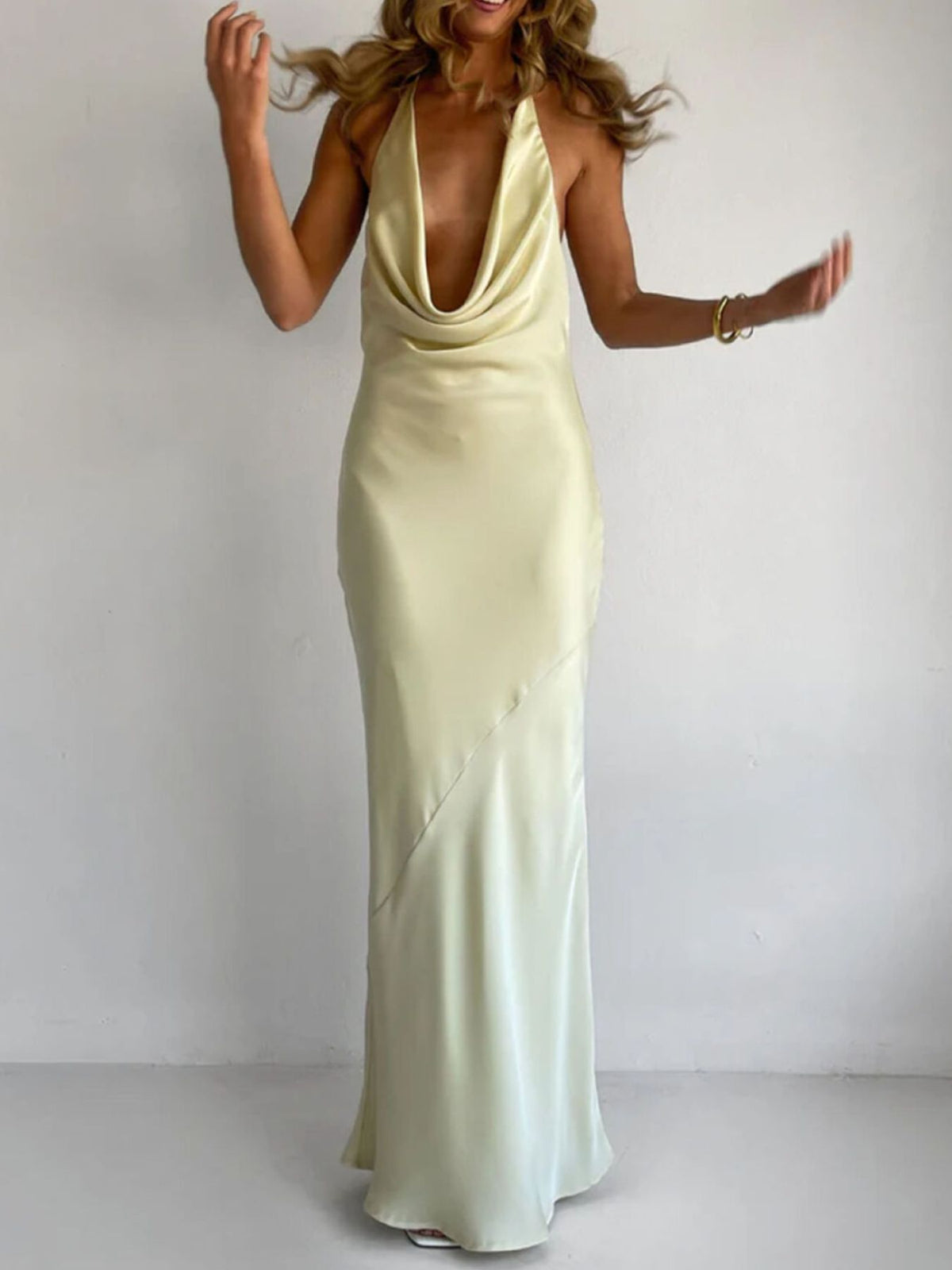 Satin maxi dress drape detail