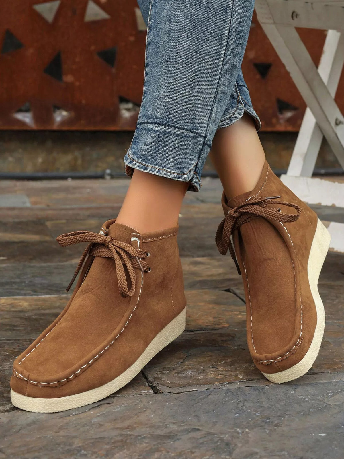 Lace Up Wedge Ankle Boots close up of the sole