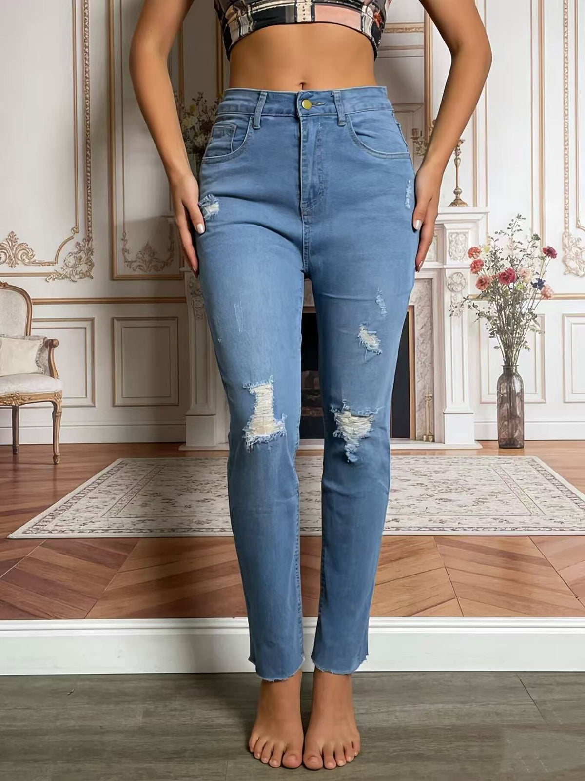 High Waist Distressed Jeans, view 8