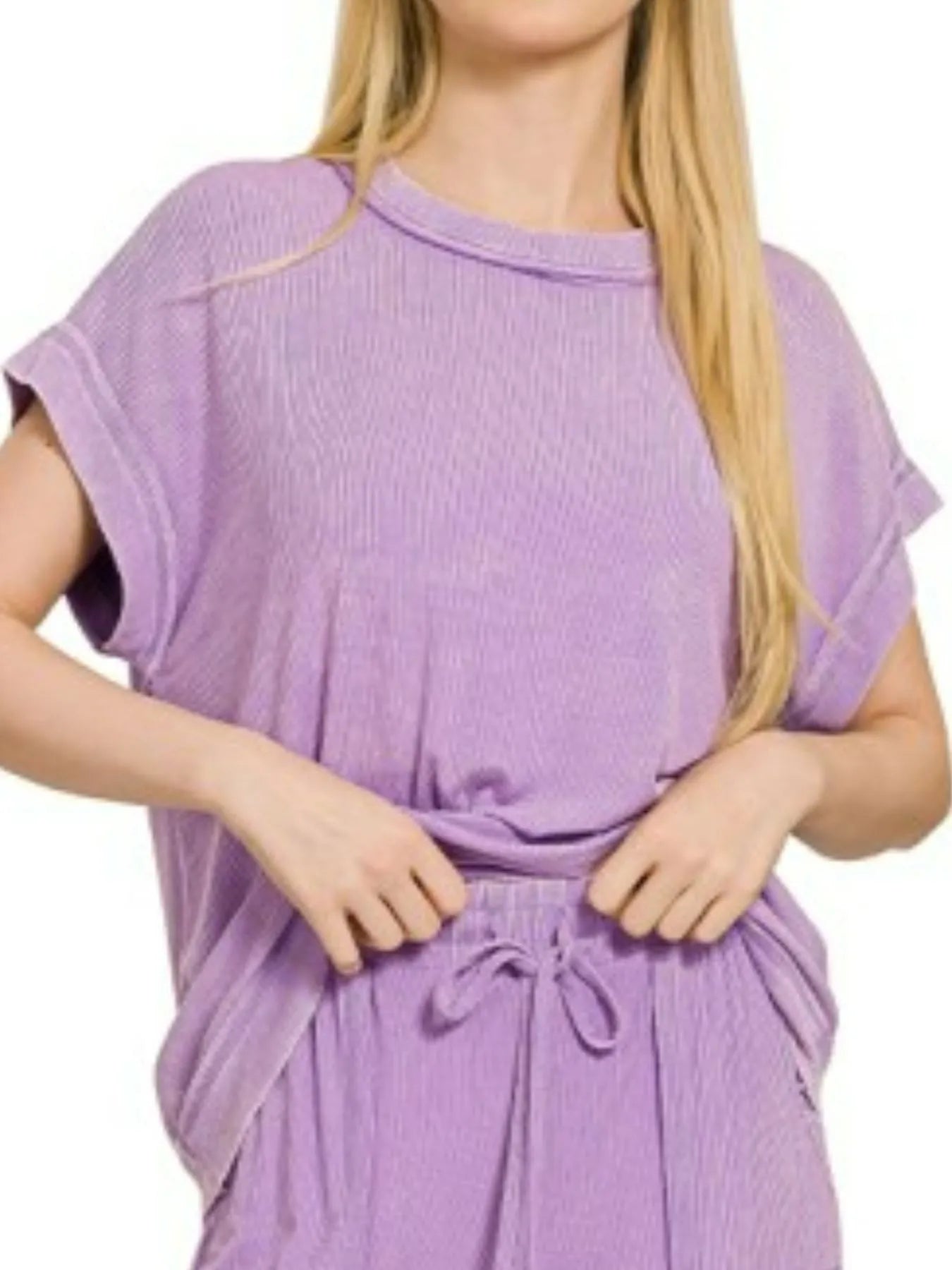 Zenana Ribbed Acid Wash Rayon Top & Pants Set - Fashorio