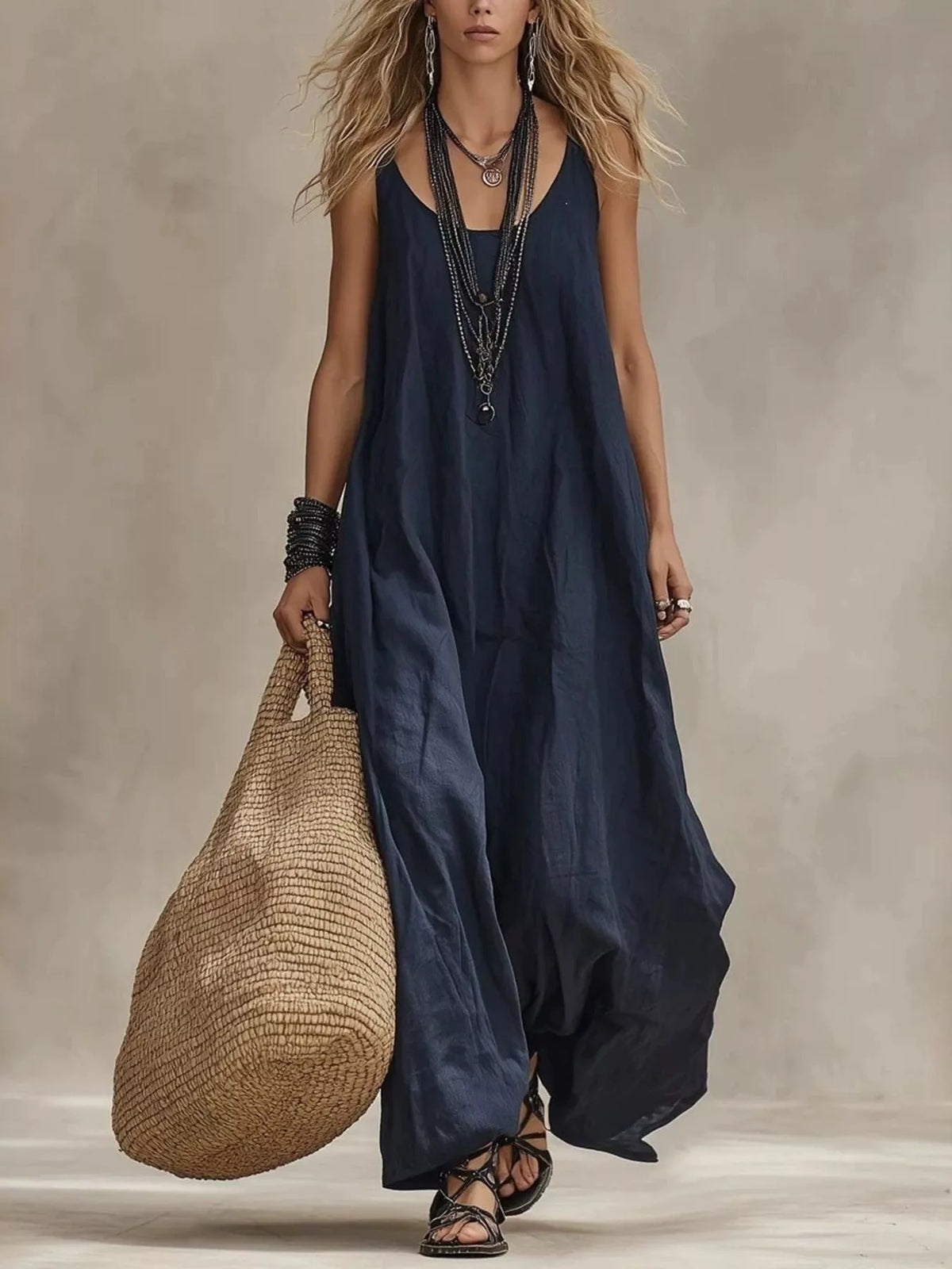 Sleeveless maxi dress scoop neckline detail