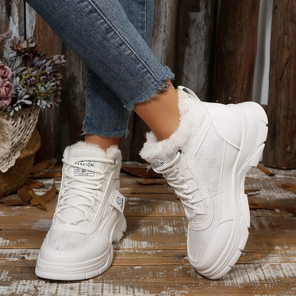 High-Top Platform Chunky Sneaker Boots with Lace-Up - Fashorio