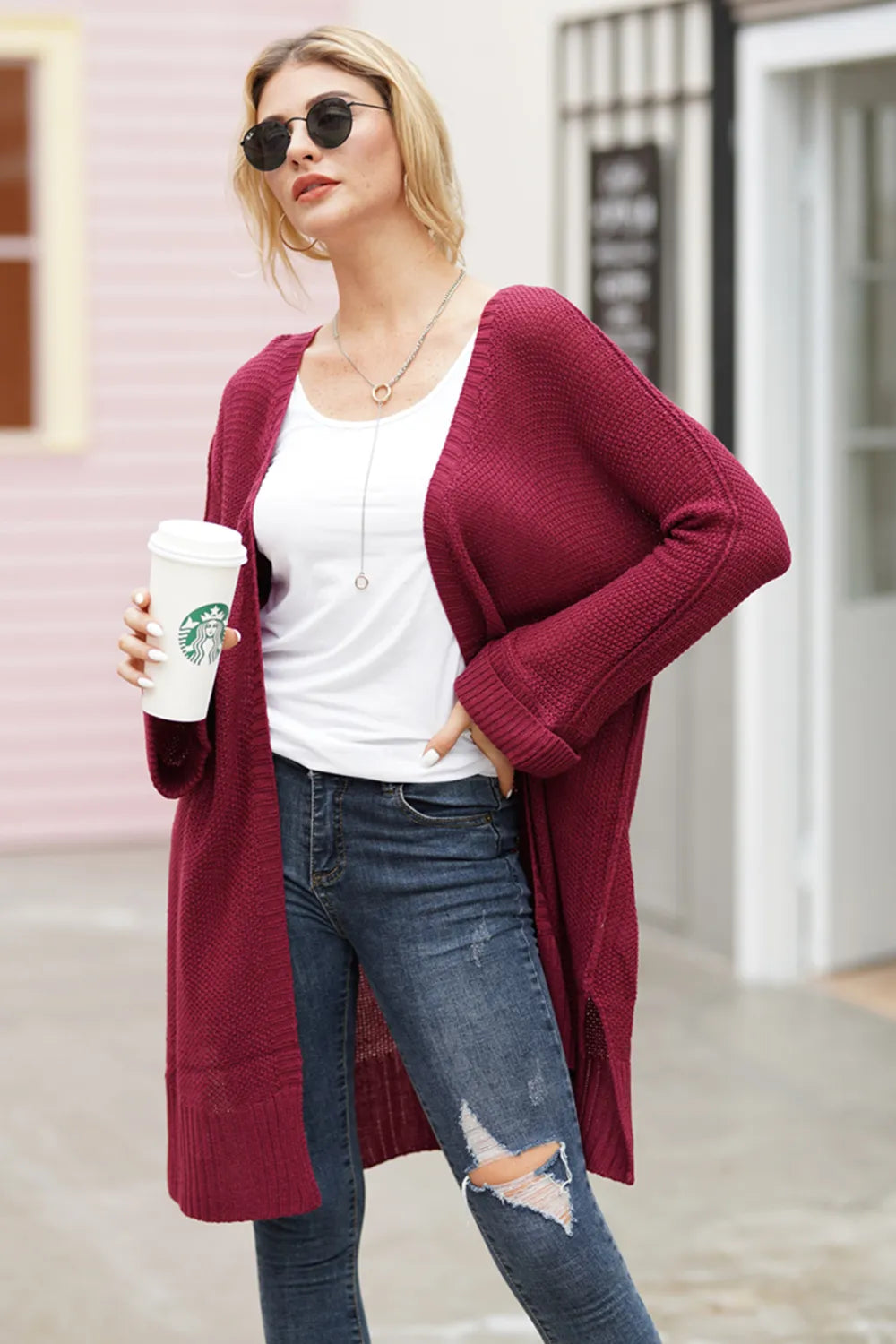 Open Front Long Sleeve Cardigan - Fashorio