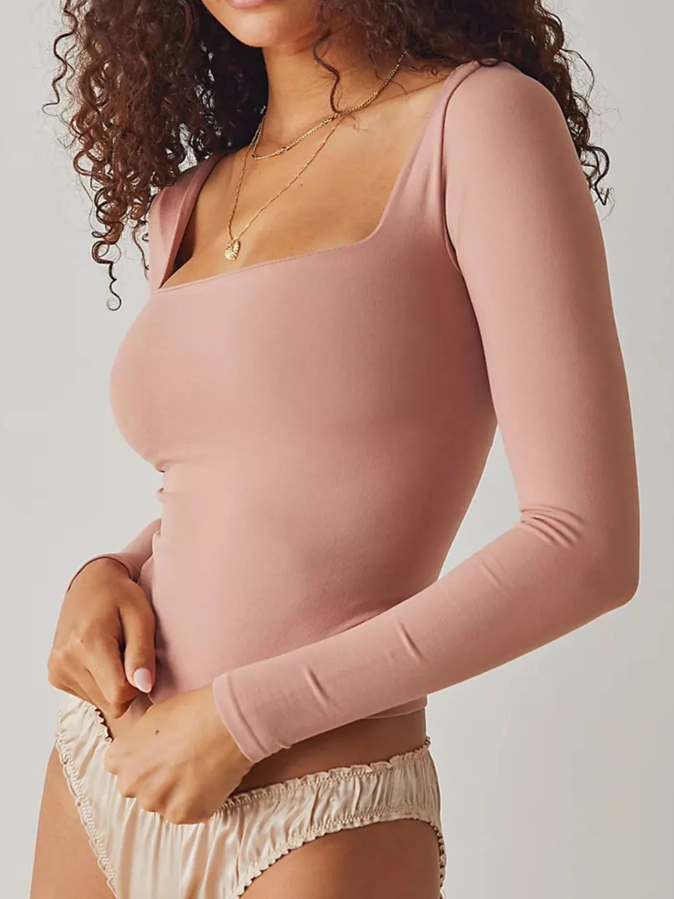 Square Neck Fitted Long Sleeve T-Shirt - Fashorio