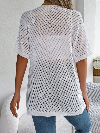 Openwork Open Front Half Sleeve Cardigan - Fashorio
