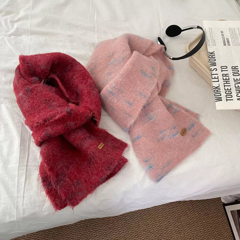 Soft fuzzy contrast scarf in pink