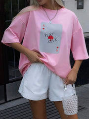 Graphic Round Neck Half Sleeve T-Shirt Pink - Fashorio