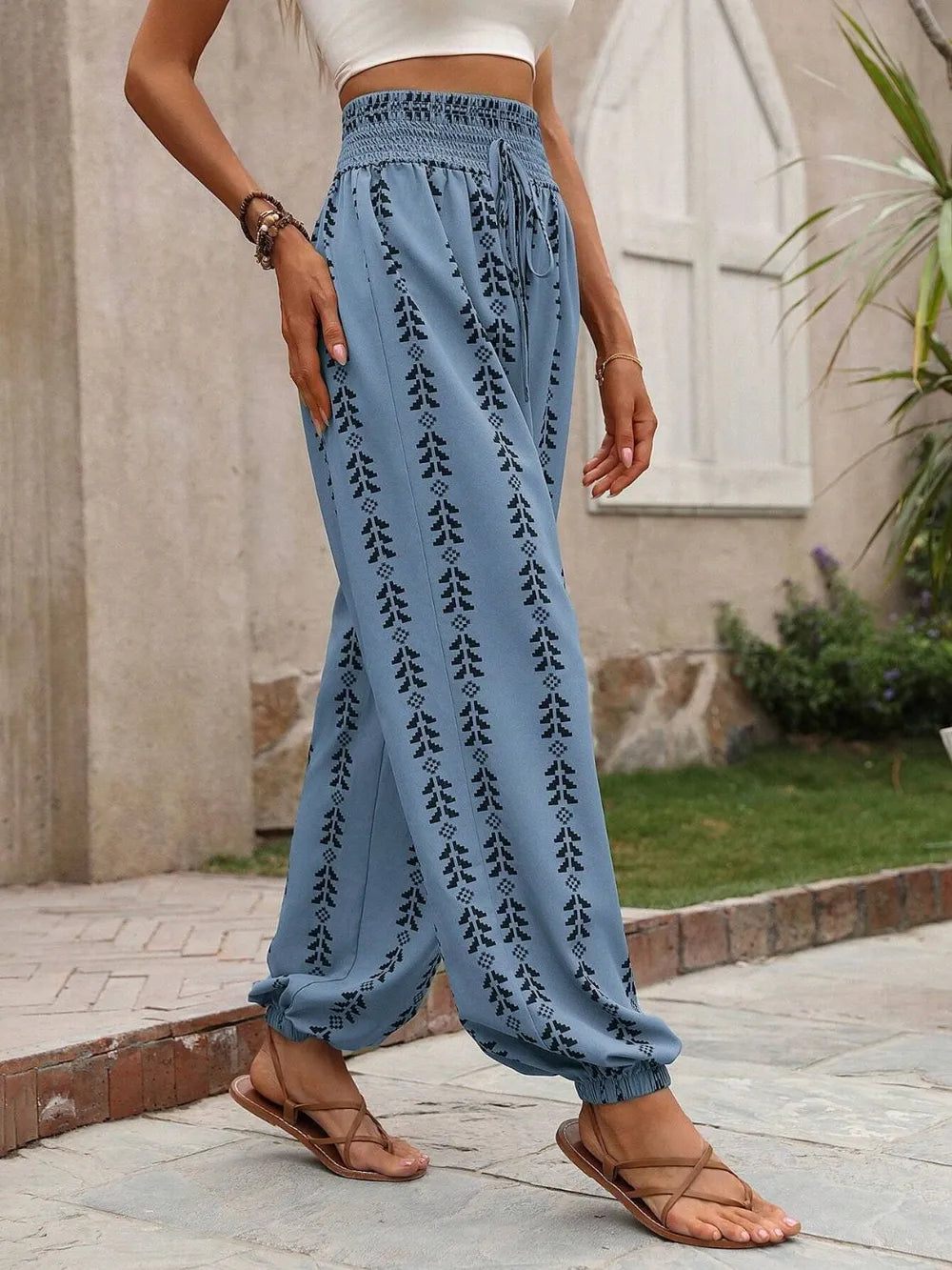 Tie Waist Printed High Waist Wide Leg Pants, view 22