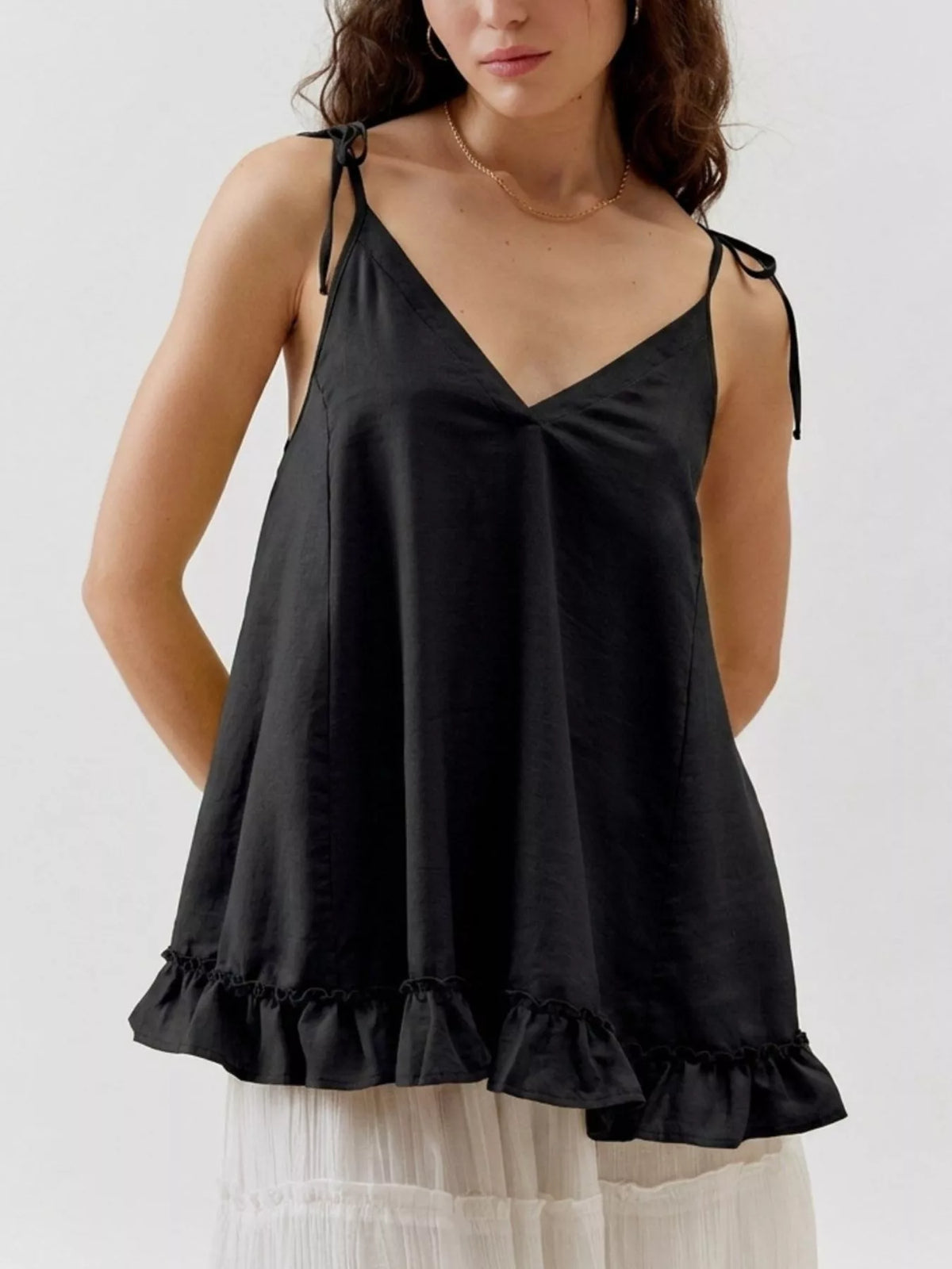 Tie strap ruffle hem cami back view