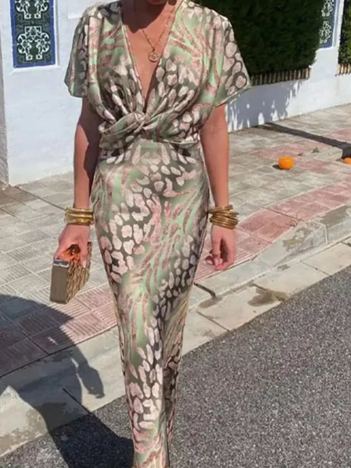 Flowy animal print maxi dress full length