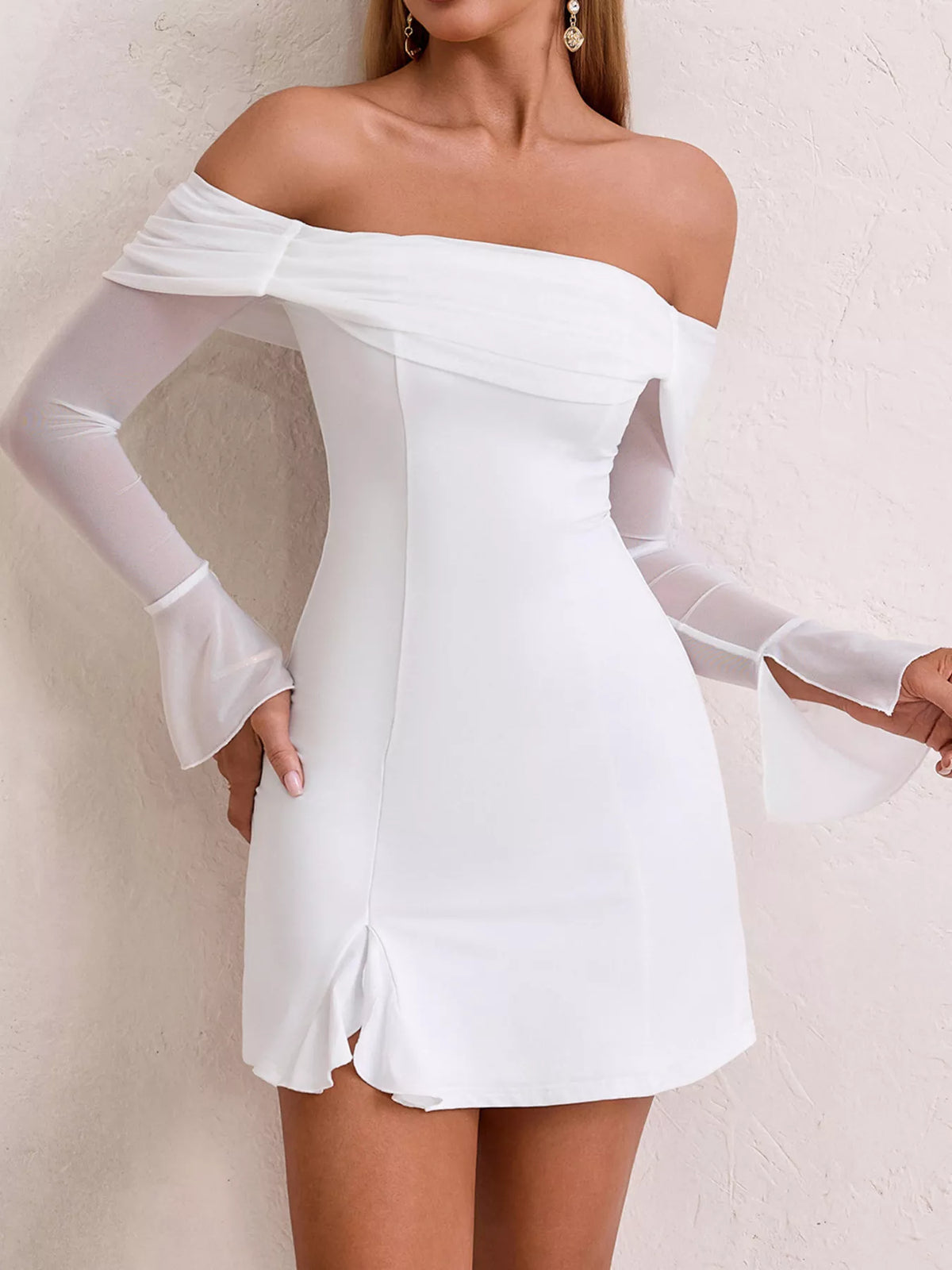 Off shoulder mini dress detail close up
