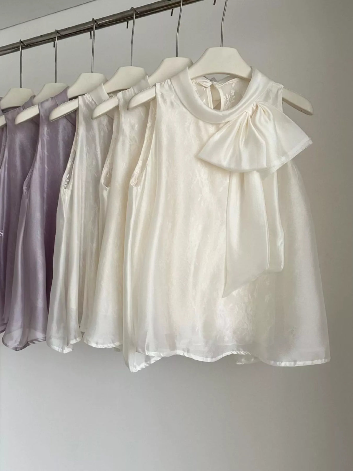 Bow chiffon sleeveless top, front view