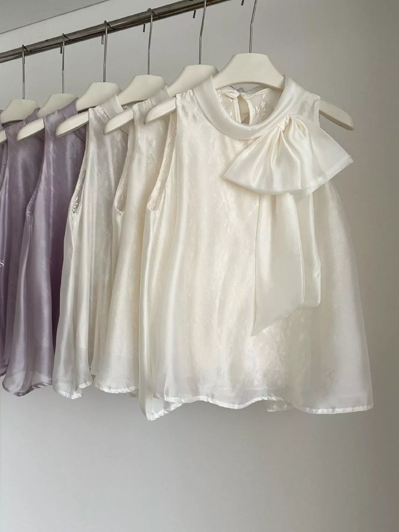 Bow chiffon sleeveless top, front view