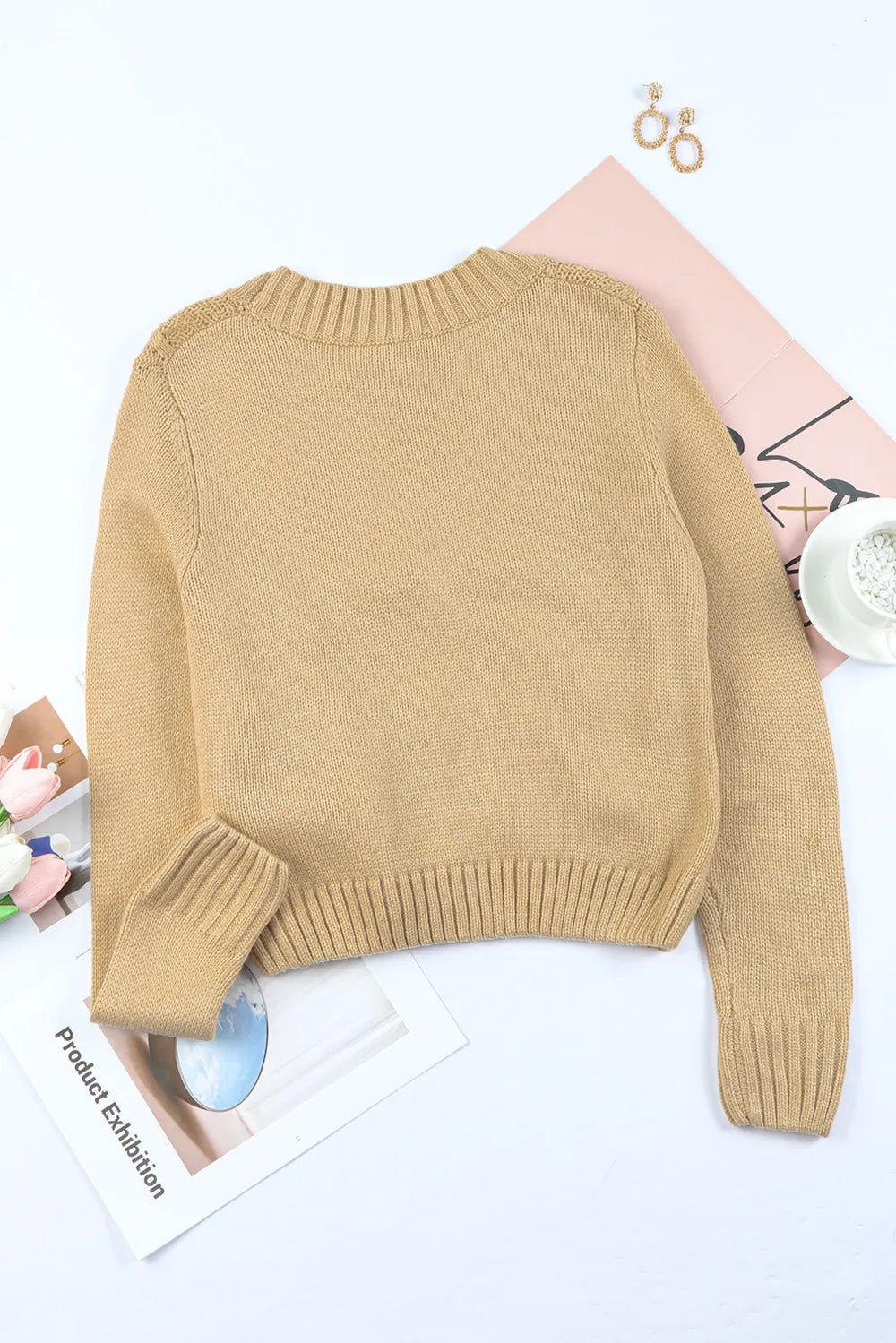 Cable-Knit Button Down V-Neck Cardigan - Fashorio