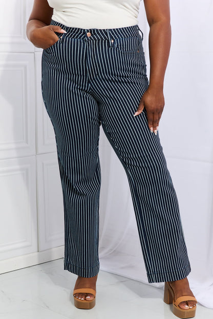 Judy Blue Cassidy High Waisted Tummy Control Striped Jeans – Full Size - Fashorio